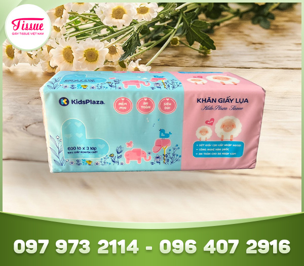 Khăn rút lụa KidsPlaza 3 lớp, 600 tờ cao cấp
